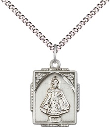 [0804ISS/18S] Sterling Silver Infant of Prague Pendant on a 18 inch Light Rhodium Light Curb chain