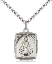 [0804ISS/18S] Sterling Silver Infant of Prague Pendant on a 18 inch Light Rhodium Light Curb chain