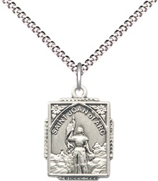 [0804JASS/18S] Sterling Silver Saint Joan of Arc Pendant on a 18 inch Light Rhodium Light Curb chain