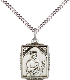 [0804JSS/18S] Sterling Silver Saint Jude Pendant on a 18 inch Light Rhodium Light Curb chain