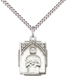 [0804KASS/18S] Sterling Silver Saint Kateri Tekakwitha Pendant on a 18 inch Light Rhodium Light Curb chain