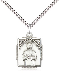 [0804KASS/18S] Sterling Silver Saint Kateri Tekakwitha Pendant on a 18 inch Light Rhodium Light Curb chain