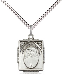[0804MFSS/18S] Sterling Silver Saint Maria Faustina Pendant on a 18 inch Light Rhodium Light Curb chain