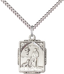 [0804RHSS/18S] Sterling Silver Saint Roch Pendant on a 18 inch Light Rhodium Light Curb chain