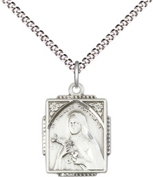 [0804TESS/18S] Sterling Silver Saint Therese Pendant on a 18 inch Light Rhodium Light Curb chain