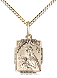 [0804TGF/18G] 14kt Gold Filled Saint Theresa Pendant on a 18 inch Gold Plate Light Curb chain