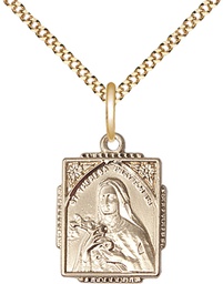 [0804TGF/18G] 14kt Gold Filled Saint Theresa Pendant on a 18 inch Gold Plate Light Curb chain