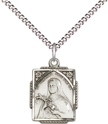 [0804TSS/18S] Sterling Silver Saint Theresa Pendant on a 18 inch Light Rhodium Light Curb chain