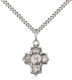 [0808SS/18S] Sterling Silver 5-Way Motherhood Pendant on a 18 inch Light Rhodium Light Curb chain