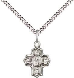 [0808SS/18S] Sterling Silver 5-Way Motherhood Pendant on a 18 inch Light Rhodium Light Curb chain