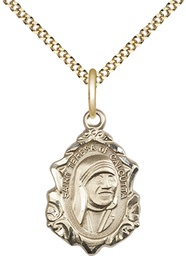 [0812GF/18G] 14kt Gold Filled Saint Teresa of Calcutta Pendant on a 18 inch Gold Plate Light Curb chain