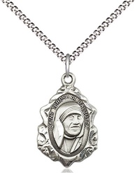 [0812SS/18S] Sterling Silver Saint Teresa of Calcutta Pendant on a 18 inch Light Rhodium Light Curb chain
