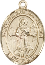 [7276KT] 14kt Gold Saint Isidore the Farmer Medal