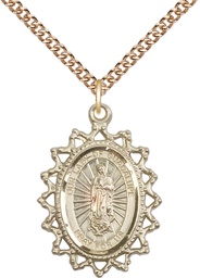 [1619FGF/24GF] 14kt Gold Filled Our Lady of Guadalupe Pendant on a 24 inch Gold Filled Heavy Curb chain