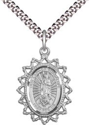 [1619FSS/24S] Sterling Silver Our Lady of Guadalupe Pendant on a 24 inch Light Rhodium Heavy Curb chain