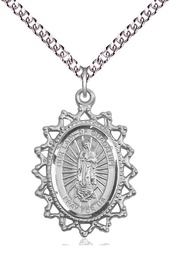 [1619FSS/24SS] Sterling Silver Our Lady of Guadalupe Pendant on a 24 inch Sterling Silver Heavy Curb chain