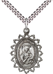 [1619HSS/24S] Sterling Silver Our Lady of Perpetual Help Pendant on a 24 inch Light Rhodium Heavy Curb chain