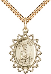 [1619JGF/24G] 14kt Gold Filled Saint Jude Pendant on a 24 inch Gold Plate Heavy Curb chain