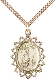 [1619JGF/24GF] 14kt Gold Filled Saint Jude Pendant on a 24 inch Gold Filled Heavy Curb chain