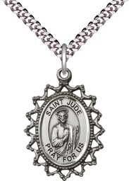 [1619JSS/24S] Sterling Silver Saint Jude Pendant on a 24 inch Light Rhodium Heavy Curb chain