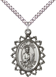 [1619JSS/24SS] Sterling Silver Saint Jude Pendant on a 24 inch Sterling Silver Heavy Curb chain