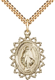 [1619MGF/24G] 14kt Gold Filled Miraculous Pendant on a 24 inch Gold Plate Heavy Curb chain