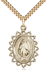 [1619MGF/24G] 14kt Gold Filled Miraculous Pendant on a 24 inch Gold Plate Heavy Curb chain