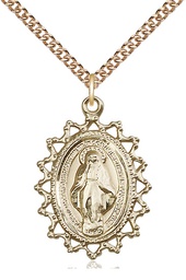 [1619MGF/24GF] 14kt Gold Filled Miraculous Pendant on a 24 inch Gold Filled Heavy Curb chain