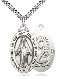 [4145SSS/24S] Sterling Silver Scapular Pendant on a 24 inch Light Rhodium Heavy Curb chain