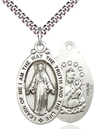 [4145SSS/24S] Sterling Silver Scapular Pendant on a 24 inch Light Rhodium Heavy Curb chain