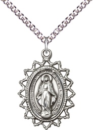 [1619MSS/24SS] Sterling Silver Miraculous Pendant on a 24 inch Sterling Silver Heavy Curb chain