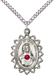 [1619SSS-STN7/24SS] Sterling Silver Scapular w/ Ruby Stone Pendant with a 3mm Ruby Swarovski stone on a 24 inch Sterling Silver Heavy Curb chain