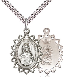 [1619SSS/24S] Sterling Silver Scapular Pendant on a 24 inch Light Rhodium Heavy Curb chain