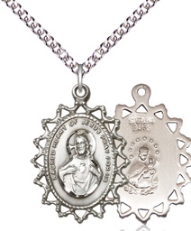 [1619SSS/24SS] Sterling Silver Scapular Pendant on a 24 inch Sterling Silver Heavy Curb chain