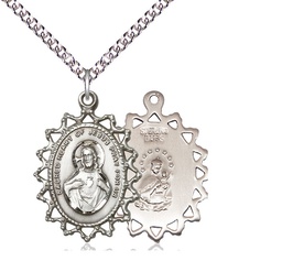 [1619SSS/24SS] Sterling Silver Scapular Pendant on a 24 inch Sterling Silver Heavy Curb chain