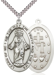 [5853SS/24S] Sterling Silver Scapular Pendant on a 24 inch Light Rhodium Heavy Curb chain