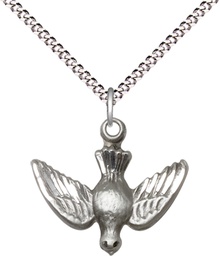 [1628SS/18S] Sterling Silver Holy Spirit Pendant on a 18 inch Light Rhodium Light Curb chain