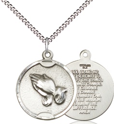 [1629SS/18S] Sterling Silver Praying Hands Pendant on a 18 inch Light Rhodium Light Curb chain