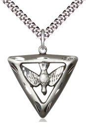 [1630SS/24S] Sterling Silver Holy Spirit Triangle Pendant on a 24 inch Light Rhodium Heavy Curb chain