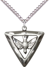 [1630SS/24SS] Sterling Silver Holy Spirit Triangle Pendant on a 24 inch Sterling Silver Heavy Curb chain