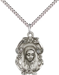 [1647SS/18S] Sterling Silver Madonna Pendant on a 18 inch Light Rhodium Light Curb chain