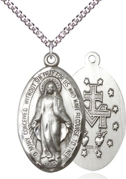 [1653SS/24SS] Sterling Silver Miraculous Pendant on a 24 inch Sterling Silver Heavy Curb chain