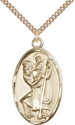 [1655GF/24GF] 14kt Gold Filled Saint Christopher Pendant on a 24 inch Gold Filled Heavy Curb chain