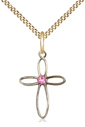 [1707GF-STN10/18G] 14kt Gold Filled Loop Cross Pendant with a 3mm Rose Swarovski stone on a 18 inch Gold Plate Light Curb chain