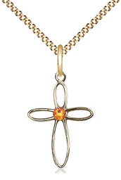 [1707GF-STN11/18G] 14kt Gold Filled Loop Cross Pendant with a 3mm Topaz Swarovski stone on a 18 inch Gold Plate Light Curb chain