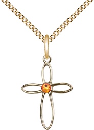 [1707GF-STN11/18G] 14kt Gold Filled Loop Cross Pendant with a 3mm Topaz Swarovski stone on a 18 inch Gold Plate Light Curb chain