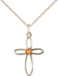 [1707GF-STN11/18GF] 14kt Gold Filled Loop Cross Pendant with a 3mm Topaz Swarovski stone on a 18 inch Gold Filled Light Curb chain