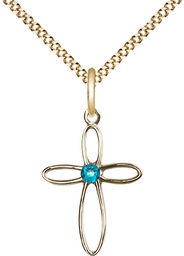 [1707GF-STN12/18G] 14kt Gold Filled Loop Cross Pendant with a 3mm Zircon Swarovski stone on a 18 inch Gold Plate Light Curb chain