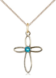 [1707GF-STN12/18GF] 14kt Gold Filled Loop Cross Pendant with a 3mm Zircon Swarovski stone on a 18 inch Gold Filled Light Curb chain