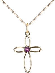 [1707GF-STN2/18GF] 14kt Gold Filled Loop Cross Pendant with a 3mm Amethyst Swarovski stone on a 18 inch Gold Filled Light Curb chain